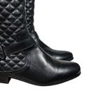 Chico's Boots Womens 10M Black Leather Quilted Mid Calf Zip Buckle Moto Photo 2