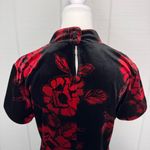 Vintage S.L. Fashions Black Red Floral Velvet Cheongsam Collared Midi Dress 14 Photo 4