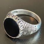 Round black obsidian S925 silver ring size 10.5 Photo 2