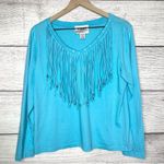 American Vintage Vintage Back in the Saddle Blue Fringe Long Sleeve Casual Top Size Medium Photo 1