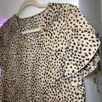 SheIn Tan Leopard & Heart Print Caplet-Sleeve Blouse Medium EUC Photo 3