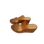 Lucky Brand Brown Leather Wedge Platform Sandals Slides Women's Shoes Photo 2