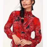 Free People Vampire Dress Red Paisley Cut Out Back Choker Fall Halloween Goth Photo 0