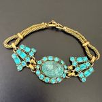 Vintage Unsigned Art Deco Blue Rhinestone Aquamarine Center Rope Chain Bracelet Photo 2