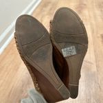 Franco Sarto  | Yvette Brown Leather Woven Peep Toe Stacked Mule Wedge Heel, 10M Photo 4