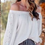 Anthropologie 2/$30 ASTR The Label Off Shoulder Lace Embroidered Gauzy Relaxed Blouse Top Photo 1