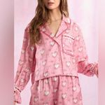 Amazon Coquette satin pajamas set bows hearts lace long sleeve shirt shorts silky top Photo 9