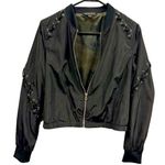 Rock & Republic  Lace Up Cropped Black Zip Up Lightweight Bomber Jacket Womens S Photo 0