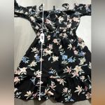 H&M  Divided Black Multicolor Floral Cold Shoulder Long Bell Sleeve Mini Dress‎ 4 Photo 7