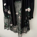 KIM & CAMI | Black Floral Print Open Front Drape Cardigan Sheer White | Large Photo 3