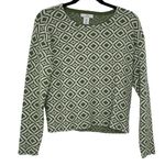 Halston Heritage HALSTON Women's Green White Geometric Diamond Pattern Pullover Sweater XS Photo 0