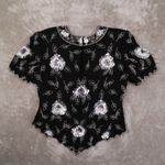 Marina By Marina Bresler Vintage Sequined & Beaded Scalloped Edge Blouse Medium Black Photo 3