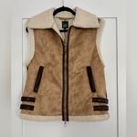 Wild Fable  NWT Faux Suede Sherpa Vest Sz XS Zip Up Faux Leather Trim Tan Cream Photo 3