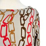 J. McLaughlin Chain Print Dress 3/4 Sleeve Draped Waist Gray Multi Size Medium Photo 2