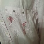 Las Olas Vintage 90s  Butterfly Embroidered Pink Striped Shirt Womens L button up Photo 2