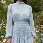 House of Harlow  1960 x REVOLVE Blue Smocked Mini Ruffled Floral Dress Size M Photo 0