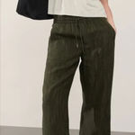 Athleta  Retreat Linen‎ High Rise Wide Leg Pant Raining Aspen Olive Large Petite Photo 0