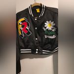 Daisy  Black Varsity Jacket with Floral Accent Photo 2