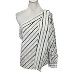 Milly  Nina Top in White One Shoulder Stripes White Blouse Women’s Size 8 New NWT Photo 1