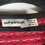 Self Portrait Melange Knit Bow Rhinestone Button Red Tweed Mini Dress Medium 6/8 Photo 4