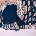 Chelsea28 NWOT Navy Blue & Tan Boho Printed Ruffle Backless Dress Photo 4