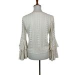 Hummingbird  Boho Crochet Bell Sleeve Button Front Tie Hem Top Small White Photo 4