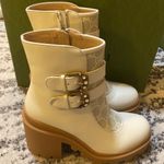 Gucci Kensington Calfskin Nappa GG Supreme Monogram Double Buckle Ankle Boots Photo 2