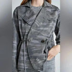 Lucky Brand  Blue Grey Printed Camo Cropped Trench Coat Jacket Size Medium M Photo 1