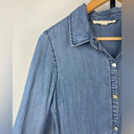 Lovestitch  Blue Chambray Button Up Collared Long Sleeve‎ Tencel Mini Shirt Dress Photo 6