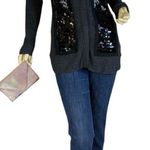 Vera Wang SIMPLY VERA  GRAY RIBBED KNIT W/BLACK SEQUINS CARDIGAN SWEATER (XS) Photo 0