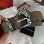 Etro Olive Green Leather Suede Belt with Silver Buckle Size 26 Photo 0