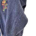 Vintage Sweater Floral Embroidered Cardigan Button Front Size M Blue Cotton Knit Size M Photo 4