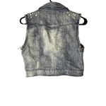 Hot Kiss  Blue Denim Beaded Distressed Trim Jean Cropped Vest Women SZ S Photo 1
