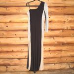 XScape "DORTHEY" LONG CAVIAR BEADED JERSEY KNIT ONE SHOULDER LONG SLEEVE DRESS Photo 9
