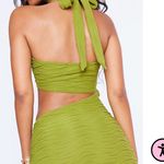 Pretty Little Thing Olive Textured Cross Halterneck Cut Out Midi Dress Photo 3
