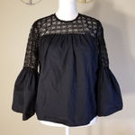 Who What Wear  Crochet Lace Blouse with Bell Sleeves Black XS Photo 0