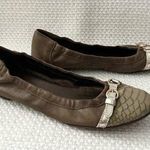 AGL Brown Taupe Snake Textured Cap Toe Ballet Flat Pewter Metallic Buckle 40 Size 9 Photo 0