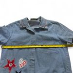 Vtg 90s Cottagecore Denim Plaid Layered Button Up Heart Embroidery Grandmacore Photo 5