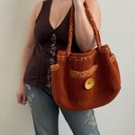 90s Burnt Orange Handmade Sequin Knit Felted Wool Slouchy Hobo Shoulder Bag Tote Photo 0