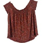 American Eagle Blouse Womens L Rust Floral Floral Smocked Cottagecore Country Photo 2