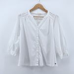 FatFace White Winnie Button Through Blouse 3/4 Sleeves Crochet Eyelet Size 14 Photo 2