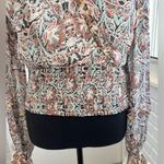 Anthropologie Paisley Print Faux Wrap Smocked Top small boho workwear layered Photo 3