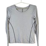 Lululemon  long sleeve shirt Sz 8 grey striped round neck thumbholes stretch top Photo 0