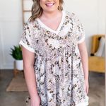 White Birch  blouse cheetah‎ animal print floral size L Photo 0