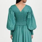 Abacaxi Eva Dress Teal Metallic Cotton Maxi Puff Sleeve Smocked Bodice Sz Large Green Photo 9