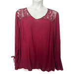 Maurice's Burgundy Lace Swiss Dot Peasant Blouse Photo 1