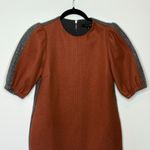 Toccin Colorblock Burnt Orange & Gray Mini Crewneck Dress Puffed Sleeves Size 0 Photo 1