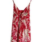 Oscar de la Renta Red Floral Print V-Neck Chemise Slip Mini Dress L Photo 0