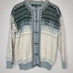 DALE OF NORWAY Fair Isle Wool Knit Clasp Ski Cardigan Sweater Cream Green US L Green Size L Photo 0
