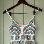 Band of Gypsies Cream Green Crocheted Fringe Crop Tank Top Women’s Size Medium Photo 0